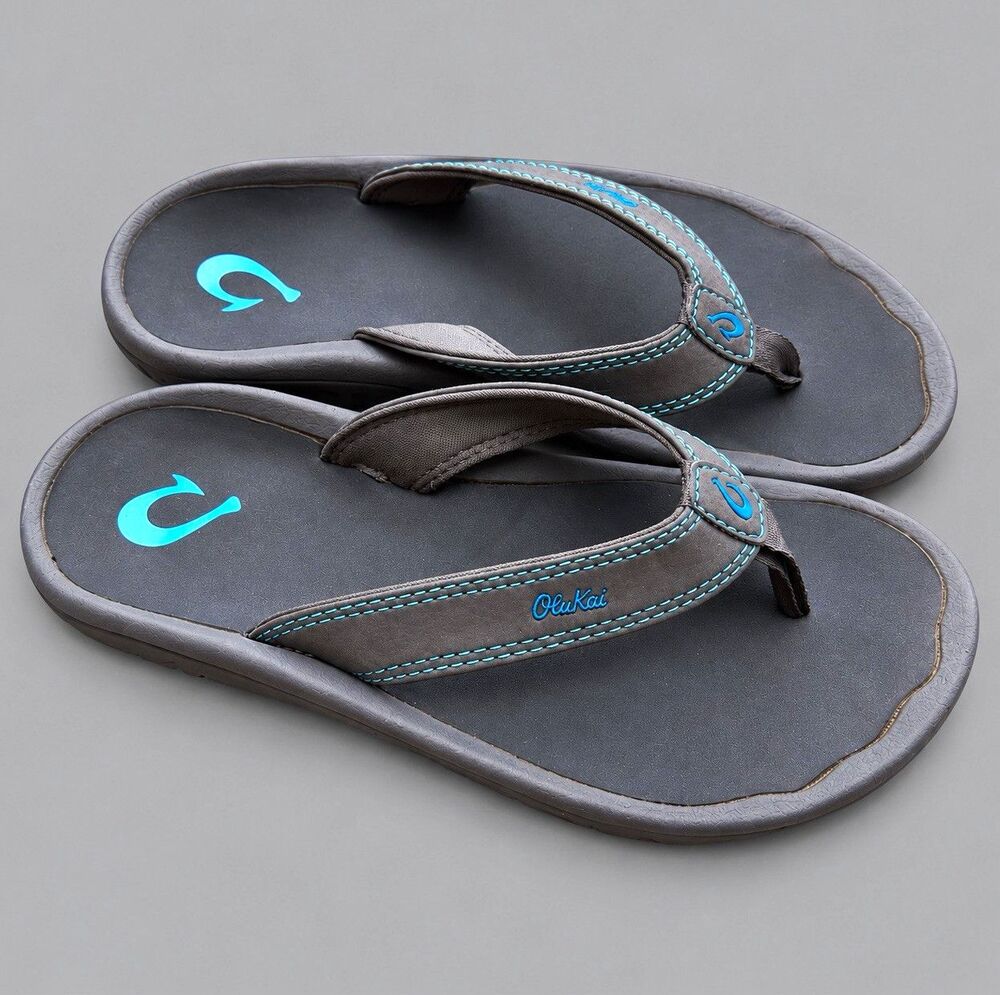 OluKai Boys Ohana Flip Flop Sandals Size 4/5 Dark Shadow Gray Teal Outdoor Beach